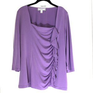 George Simonton Womens Milky Knit 3/4 Sleeve Ruffle Top Blouse-Lavender- L  NWOT